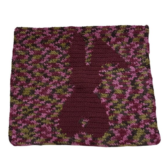 Handmade Crochet Bunny Blanket Purple Wine 25 x 30" Lap Stroller Blanket Easter - Picture 1 of 5